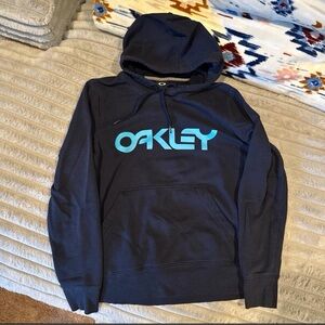 Oakley Women's Dark Blue Hoodie with Light Blue Logo